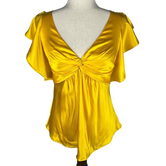 CINQ A SEPT PEM SILK FLUTTER SLEEVE BLOUSE IN DANDELION NWOT WOMEN'S SIZE XS‎ - Picture 1 of 14